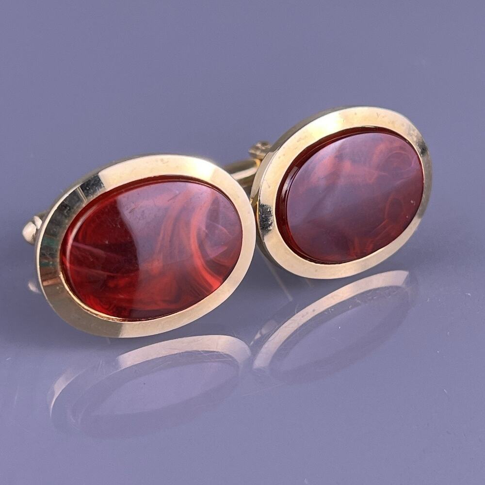 Dark Red Sardonyx Stone Cufflinks Gold Tone Oval Anson Vintage